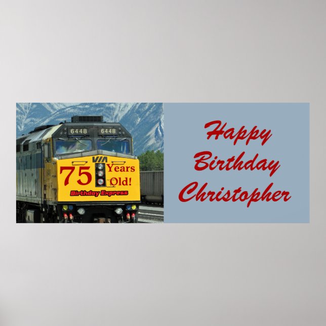 Poster Personnaliser Nom 75e Anniversaire Moteur de train (Devant)