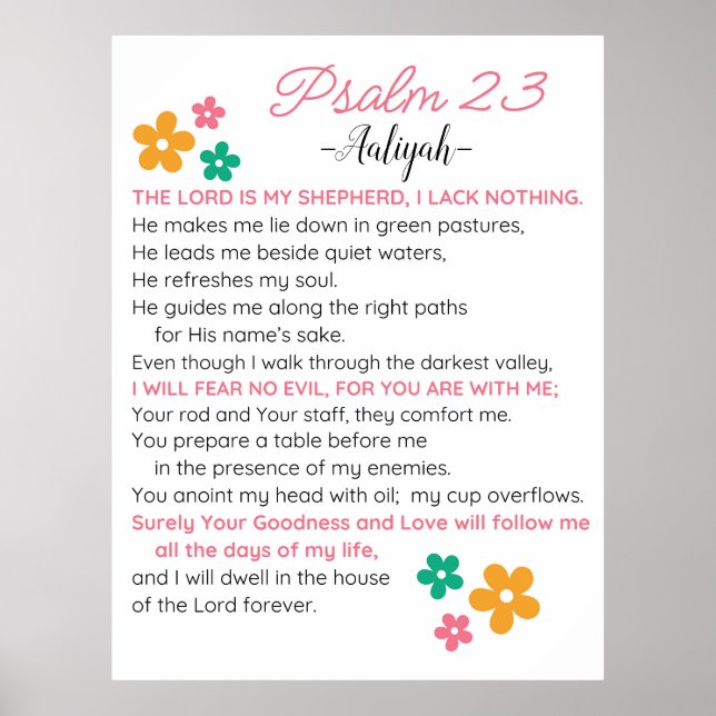 Poster Personnaliser Psaume 23-NIV Bible Scripture Fleurs (Devant)