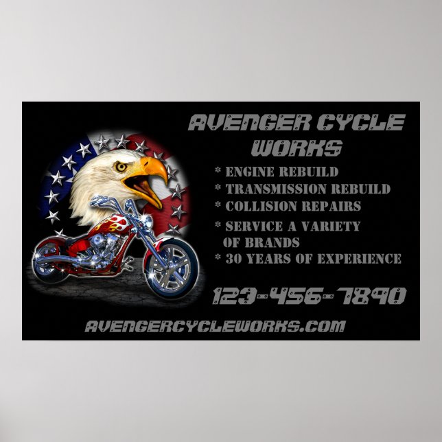 Poster Personnaliser Réparation de motocyclettes Boutique (Devant)