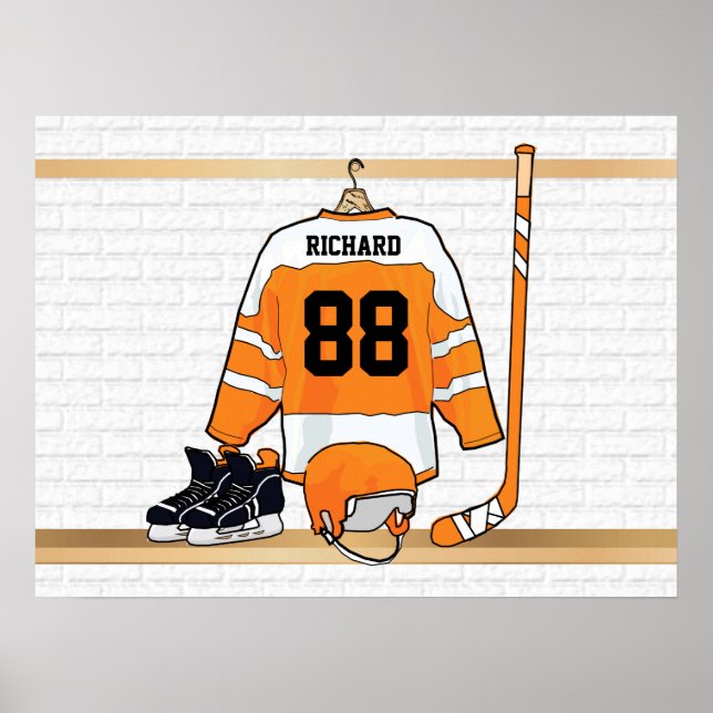 Poster Personnalized orange et blanc hockey Jersey (Devant)