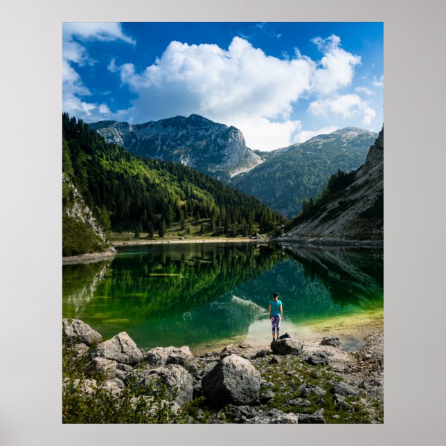 Poster Personne au lac de montagne (Devant)