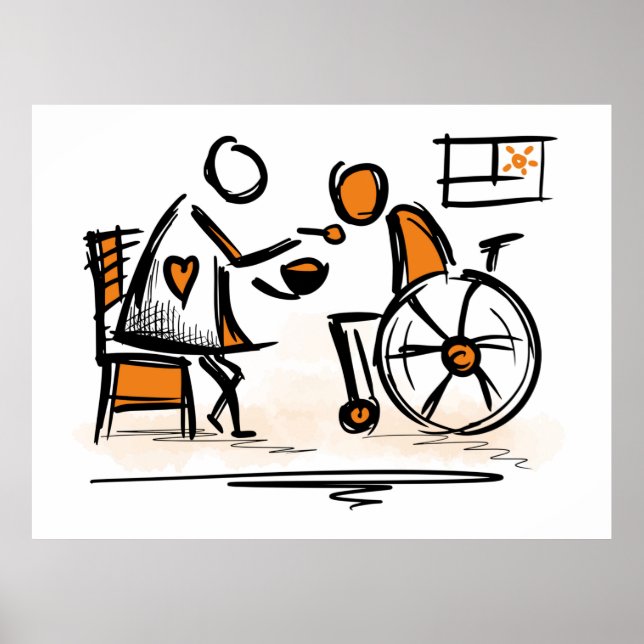 Poster Personne en fauteuil roulant. Hôpital/foyer de soi (Devant)
