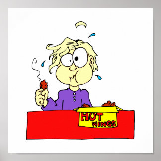 Poster Personne mangeant des ailes chaudes dessin animé H