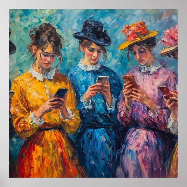 Poster Personnes du 19e siècle utilisant des smartphones (Devant)