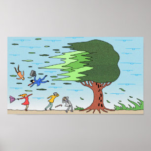 Poster Personnes le jour où une tempête a frappé.