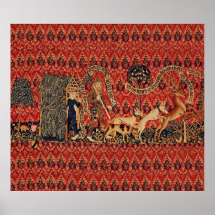 Poster PERSONNES SAUVAGES EN CHASSE DE CERF, Animaux, Flo