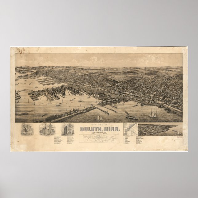 Poster Perspective Carte de Duluth Minnesota (1893) (Devant)