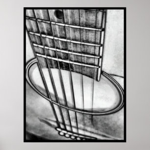 Poster Perspective guitare acoustique Chaînes Bordure noi