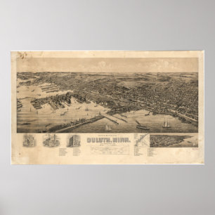 Poster Perspective Map of Duluth Minnesota (1893)