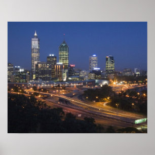 Poster Perth, Australie. Vue sur le centre-ville de Perth