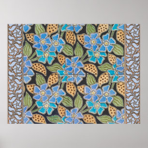 Poster Pervenche bleue ornée Art Nouveau classique floral