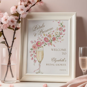 Poster Pétales Élégants et Prosecco Floral Welcome