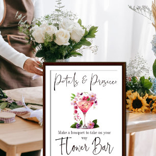 Poster Pétales et Prosecco Fête des mariées rose barre de