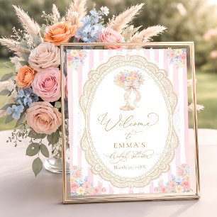 Poster Pétales et Prosecco Fleurs Bienvenue à la Baby Sho