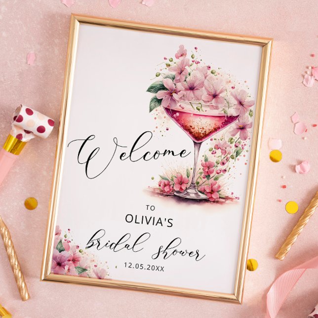 Poster Pétales et Prosecco Rose Floral Bridal Bienvenue (Créateur téléchargé)