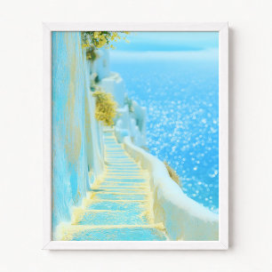 Poster Pétales jaunes sur illustration d'escalier
