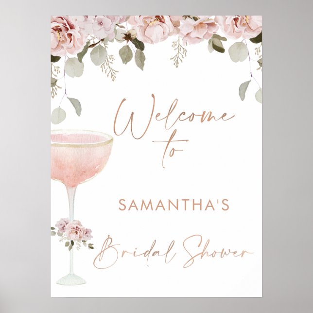 Poster Pétales Prosecco Blush Floral Fête des mariées Bie (Devant)