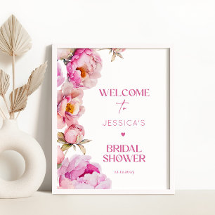 Poster Pétales rose vif et bienvenue pour mariée au parqu