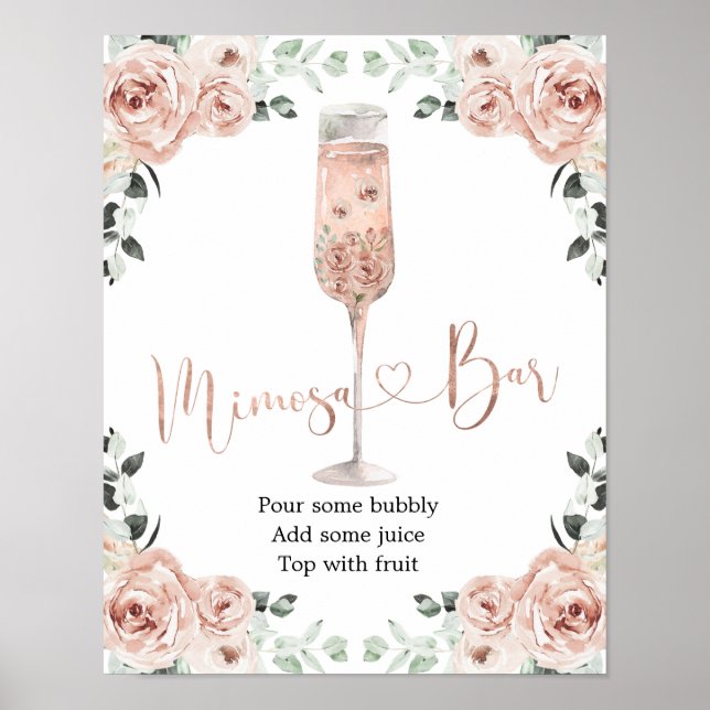 Poster Pétales Roses rose Dusty et bar Mimosa Prosecco (Devant)