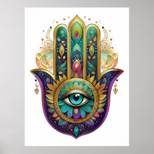 Poster Pétales violets verts or Hamsa Turquoise Troisième