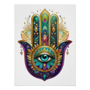 Poster Pétales violettes vert or Hamsa Turquoise Troisièm