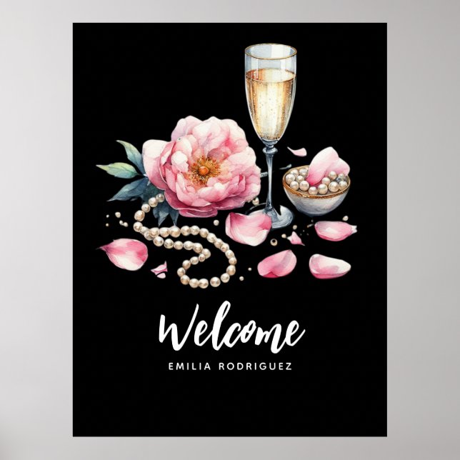 Poster Petals Pearls Prosecco favorise l'Affiche de bienv (Devant)