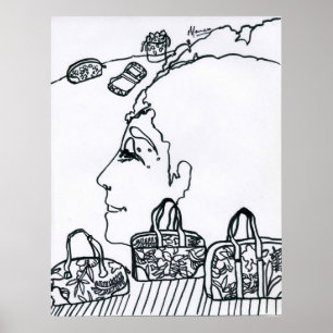 Poster Peter Max style dessin signé original