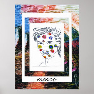 Poster Peter Max style original signé peinture