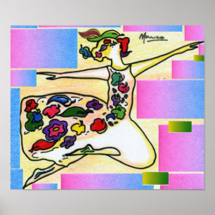 Poster Peter Max style original signé peinture acrylique