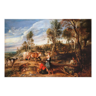Poster Peter Paul Rubens Milkmaips avec du bétail sur une