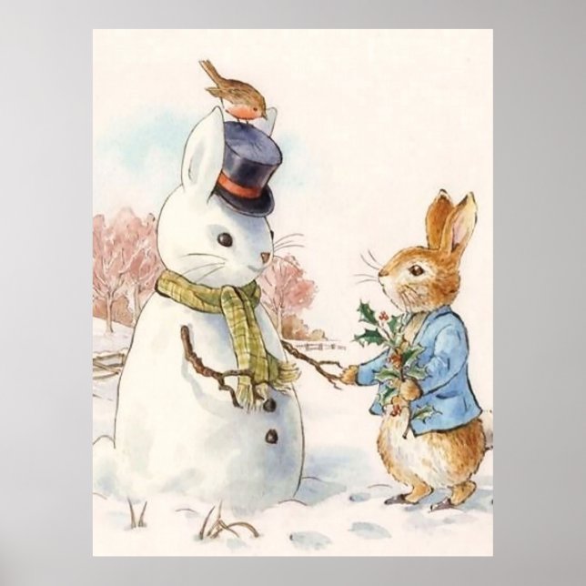Poster Peter Rabbit et le Snowman par Beatrix Potter (Devant)