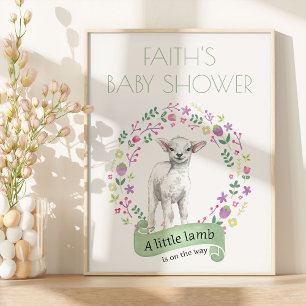 Poster Petit agneau Baby shower de printemps personnalisé