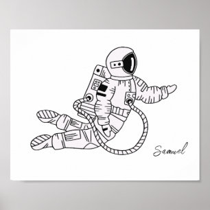 Poster Petit astronaute à main noire et blanche