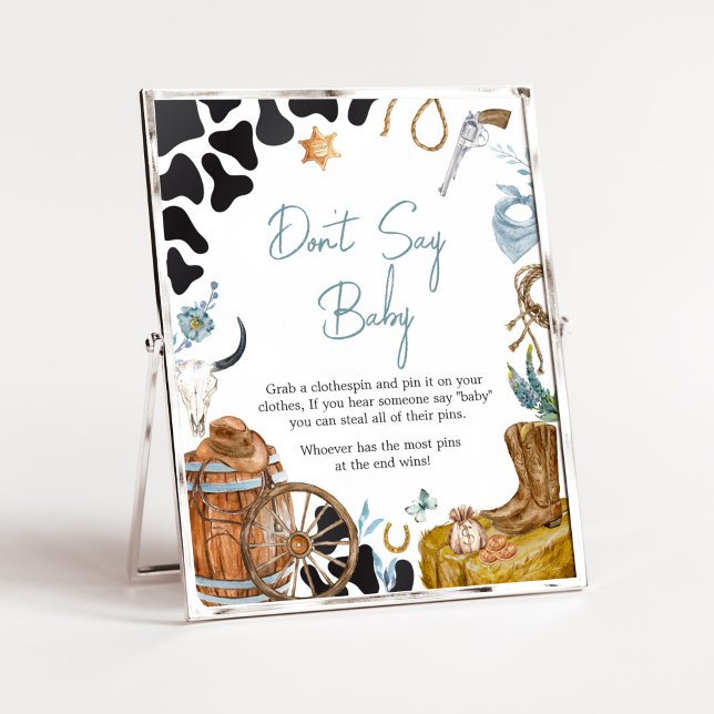 Poster Petit Baby shower Cowboy ne dit pas bébé (Wild West Baby Shower Don't Say Baby Sign)