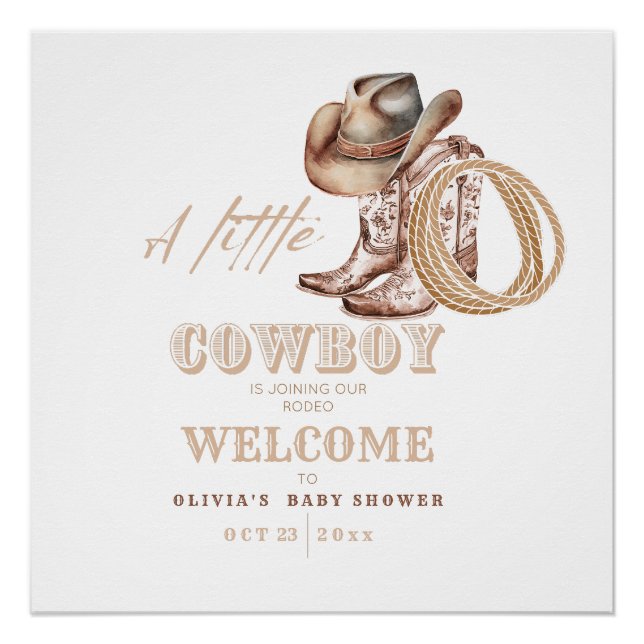 Poster Petit Baby shower Cowboy Neutre genre (Devant)
