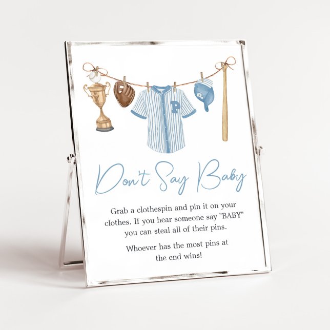 Poster Petit Baby shower de baseball Slugger Ne pas dire  (Baseball Little Slugger Baby Shower Don't Say Baby Sign)
