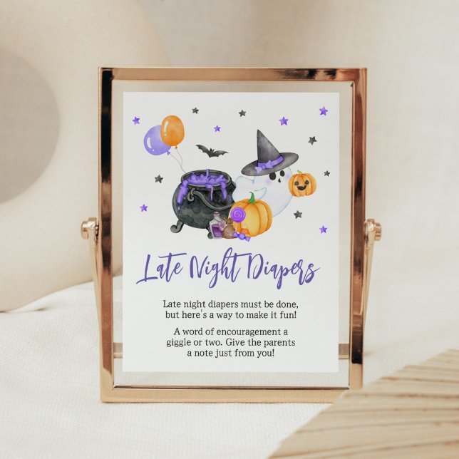 Poster Petit Baby shower de Boo Violet Diapositives noctu (Ghost Halloween Baby Shower Late Night Diapers Sign)