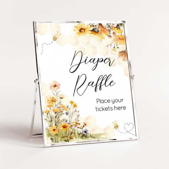 Poster Petit Baby shower de miel de tournesol Raffin de c (Sunflower Little Honey Baby Shower Diaper Raffle Sign)