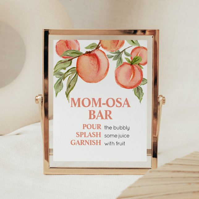 Poster Petit Baby shower de pêche doux Maman Osa Bar (Peach Summer Baby Shower Mom Osa Bar Sign)