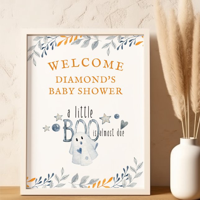 Poster Petit Baby shower d'Halloween Boo Bienvenue (Little Boo Halloween Baby Shower Welcome Poster by Darling & May)
