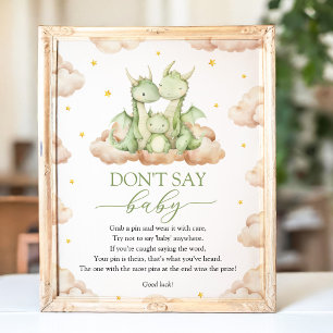 Poster Petit Baby shower Dragon ne pas dire Bébé signe