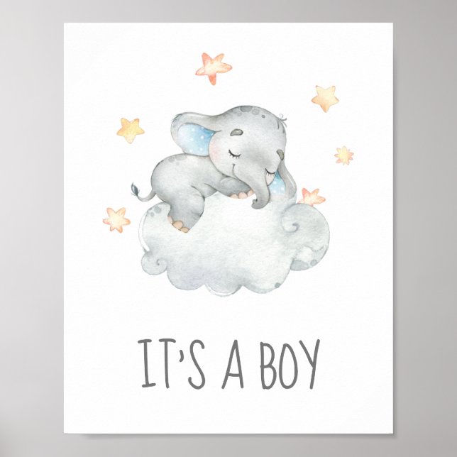 Poster Petit Baby shower éléphant C'est un petit panneau (Devant)