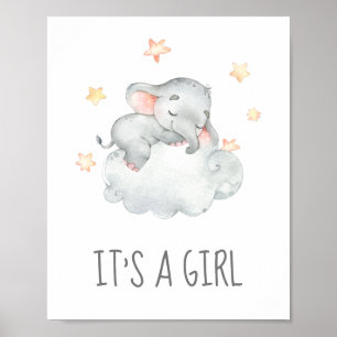Poster Petit Baby shower éléphant C'est un signe de fille