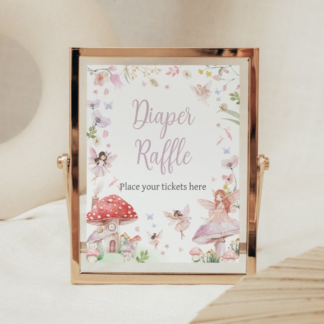 Poster Petit Baby shower Fairy Whimsical Déchets Raffin (Whimsical Little Fairy Baby Shower Diaper Raffle Sign)