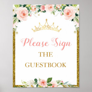 Poster petit baby shower fleuri princesse panneau Livre d