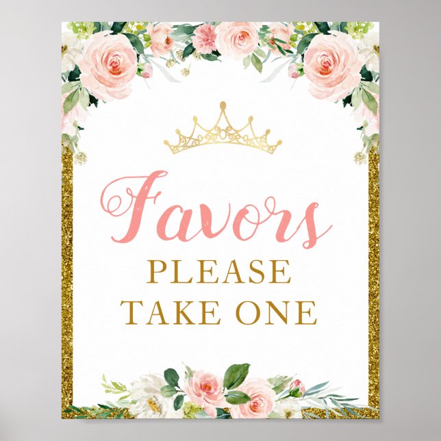 Poster petit baby shower fleuri princesse Signet Faveur (Devant)