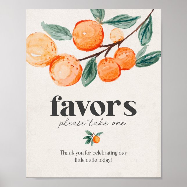 Poster petit baby shower mignonne faveurs signe (Devant)