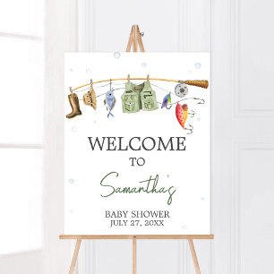 Poster Petit Baby shower pêcheur Bienvenue