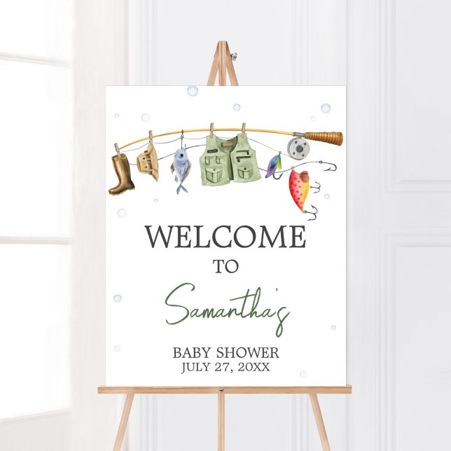 Poster Petit Baby shower pêcheur Bienvenue (Boho Fisherman Baby Shower Welcome Sign)