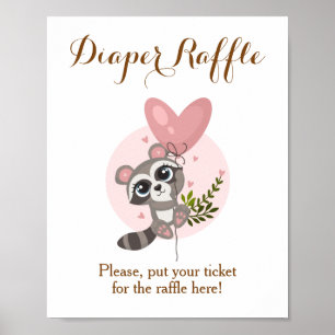Poster Petit Baby shower raccoon minimaliste de couche